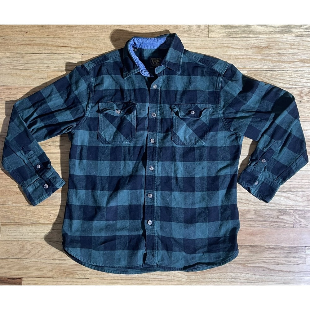 Jachs Heritage Flannel Shirt Men Green/Black  Plaid Cotton Pleated Classic Sz L